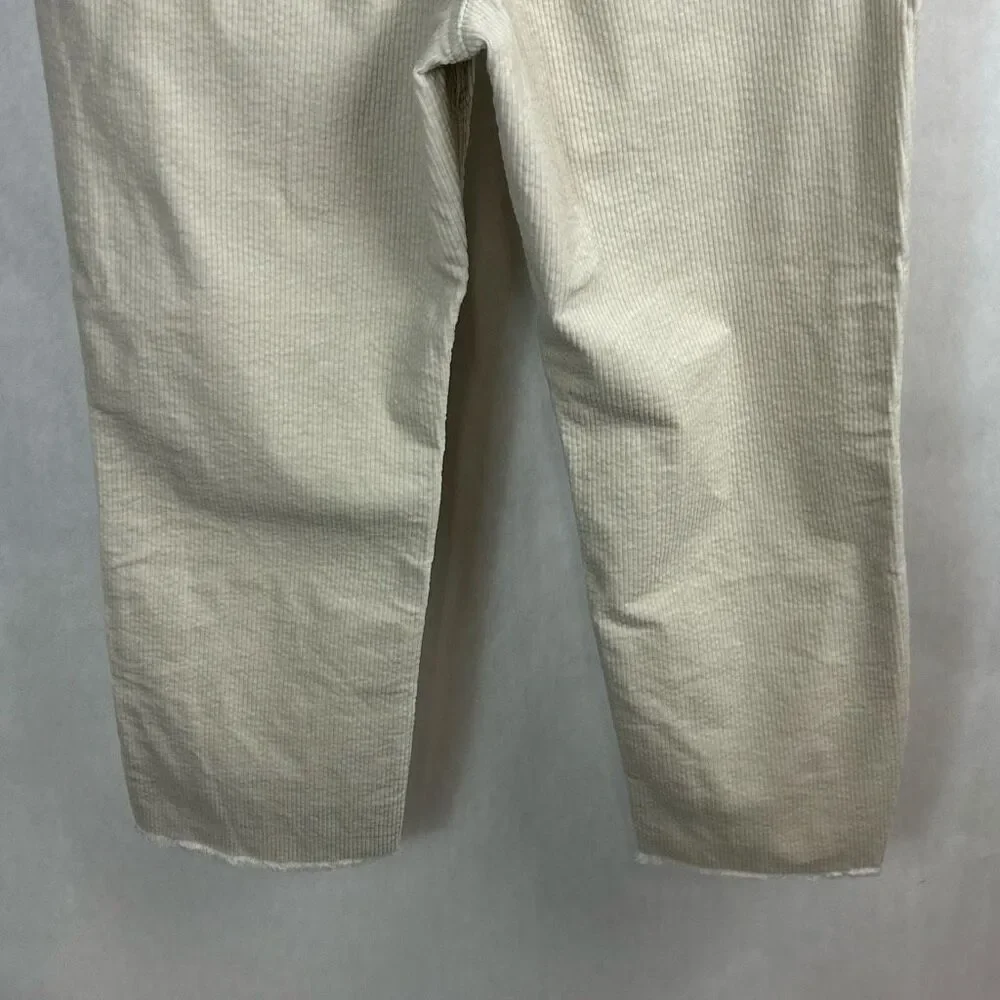 Loft Corduroy Trousers Pants Sz 12 / 31 Cream Raw Hem High Rise Straight 25.5” I